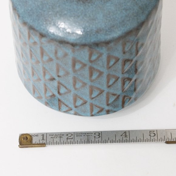 West Elm Pottery Ceramic Flower Vase Round Blue Beige Glazed 7" MCM Boho Decor - Picture 8 of 9